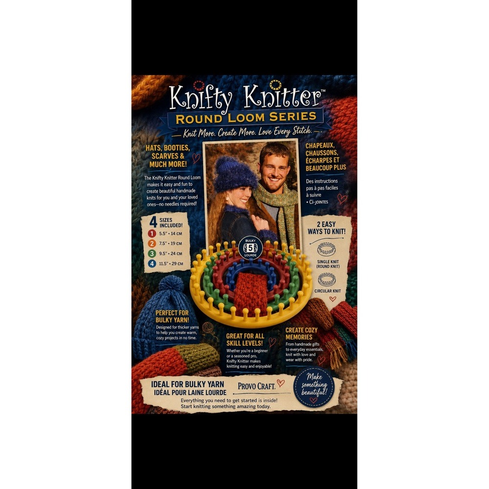NEW Knifty Knitter 11.5" XLG Round Loom (Provo Craft) Easy-to-Use Yellow SEALED